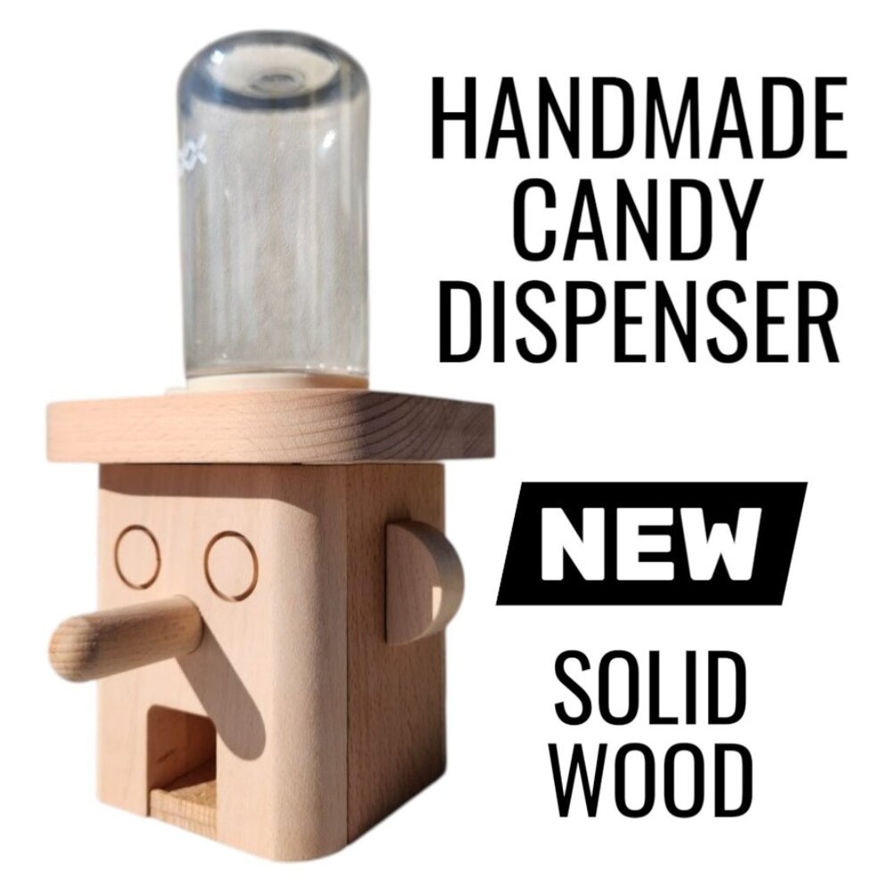 Handmade Handcrafted Wooden Candy Dispenser Gumball Gum Ball Wood and Plastic